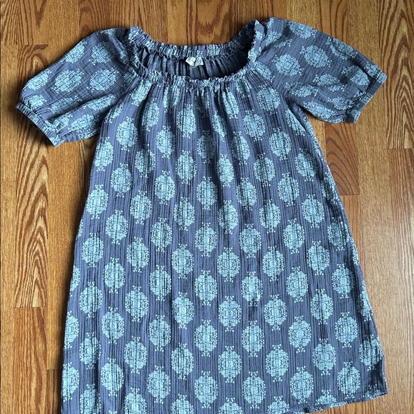 Wonderly Gray and White Patterned Mini Dress Size PM 100% Cotton Puff Sleeves - Picture 7 of 13